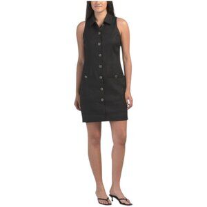 ELIE TAHARI Sleeveless Collar Button Down Mini Dress